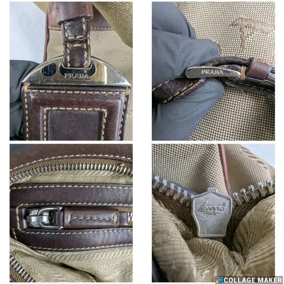 Prada Jacquard Logo Shoulder Bag Leather Canvas Brown Used Authentic F/Shipping - Picture 8 of 13